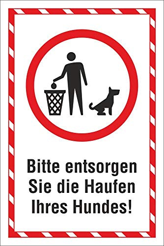 Schild Entsorgen Sie Hundekot Hundehaufen Hundekacke 300 x 200 mm | 3 mm Alu-Verbund, wetterfester UV-Direktdruck, robust und langlebig, Made in Germany