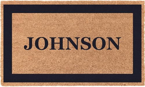 COCO MATS 'N MORE Blue Single Bordered Personalized Coco Doormat 18 x 30 with Vinyl Backing