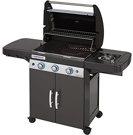 Campingaz Gasgrill 3 Series Classic EXSE, BBQ Grill mit 3 Edelstahl-Brennern und Seitenkocher, Standgrill mit Deckel und Thermometer, InstaClean Reinigungssystem und Culinary Modular System