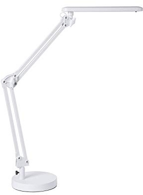 Alco-Albert - LED Schreibtischlampe mit Doppelarm 20 LEDs 7W weiß | Tischleuchte mit Standfuß und einstellbarem Doppelarm für flexible Lichtausrichtung am Arbeitsplatz