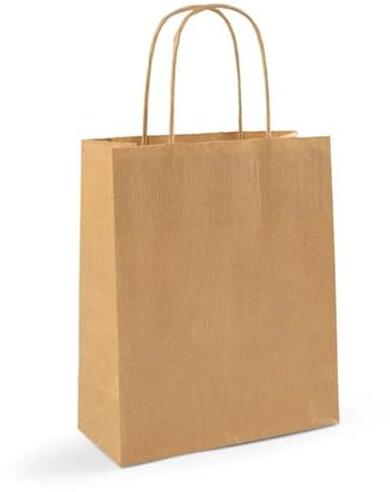 Thepaperbagstore 20 Brown Ribbed Paper Bags with Twist Handles, 18x22x8cm | colour recyclable kraft, ideal for sweets, favours, gifts, weddings, birthdays, parties and events