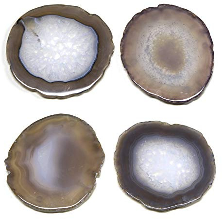 FOLKOR LIFE Natural Agate Coasters for Drinks, Geode Stone Coaster Slices Set of 4 Gemstone Drinkware Bar Glass Coasters for Coffee Table, 3.5-4 Agate Decor for Home Housewarming Gift Birthday
