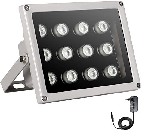 Univivi IR Strahler, 12 LEDs Weitwinkel-IR Scheinwerfer für Nachtsicht, 850nm Wasserdichtes LED-Infrarot Licht mit 12V DC-Netzteil für IP-Kamera, CCTV-Überwachungskamera für Innen-und Außenbereich