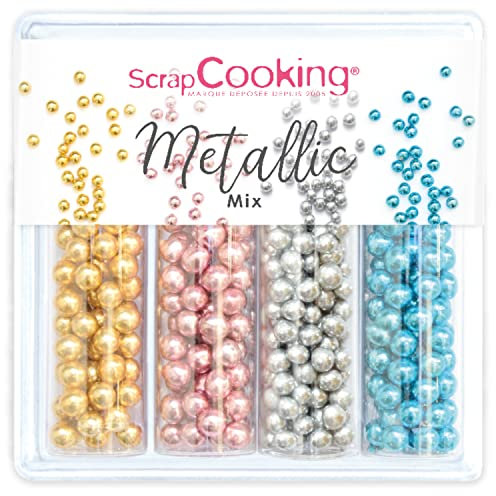 ScrapCooking - Metallic Mix 64g - Décors Comestibles Sucrés Décorations Pâtisseries Gâteaux - Or, Rose, Bleu, Argent - 7518