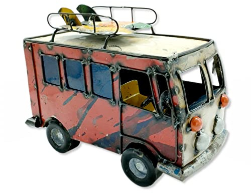 Metall Dekofigur Surfer Bus 29 x 21cm bunt Garten-Figur Deko Skulptur Van Camper