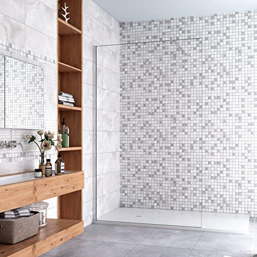 Parete Fissa Doccia Walk In 120x200 cm Vetro Temperato Trasparente Anticalcare 8 mm Con Barra Stabilizzatrice da 90 cm tagliabile