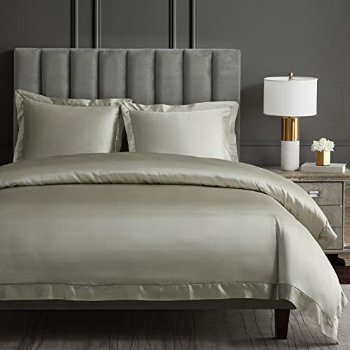 HiEnd Accents High Shine Satin 3 Piece Duvet Cover Set, King Size, Champagne Solid Color, Classic Traditional Modern Style Luxury Bedding, 1 Comforter Cover and 2 Pillowcases