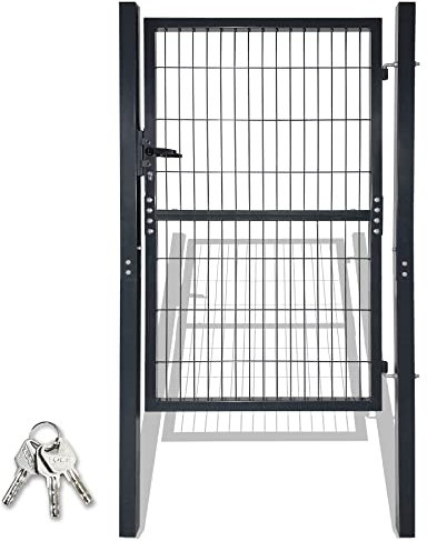 SUBTLETY 150x100cm Set di Cancello da Giardino in Acciaio Cancelletto con Pali e Maniglie in Plastica e Serratura e Chiave Cancelli ad Anta Battente Antracite Porta per Magazzini Cortile