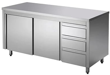 GastroHero Edelstahl-Arbeitsschrank ECO mit Flügeltür und 3 Schubladen 12x7 Gastronomiebedarf