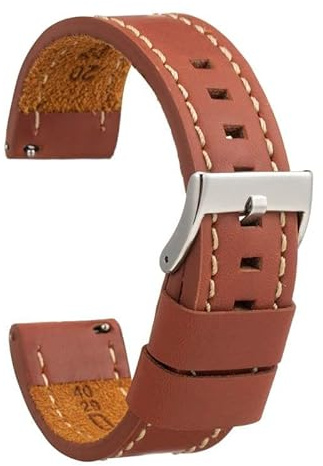 diloy Uhrenarmband aus Leder XL extralang weiße Naht 384 | Rindsleder armband für Damen und Herren, klassisch elegant, 4 mm, XL extralang, Schnellwechsel oder Werkzeug