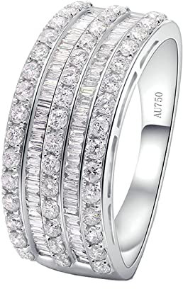 Epinki Echt Schmuck Ring 18 Karat Weißgold, Breit Verlobungsring mit Diamant 1ct, Rundschliff, 18K Gold Diamantring Partnerringe Trauringe für Damen, Weißgold, Gr.49
