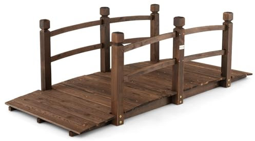 RELAX4LIFE Ponte da Giardino in Legno Massello con Braccioli, Ponte Decorativo da Giardino, Stagno, Corsi d’Acqua e Passaggi, Ponte in Legno di Abete con Ringhiera di Protezione (Stile 2)