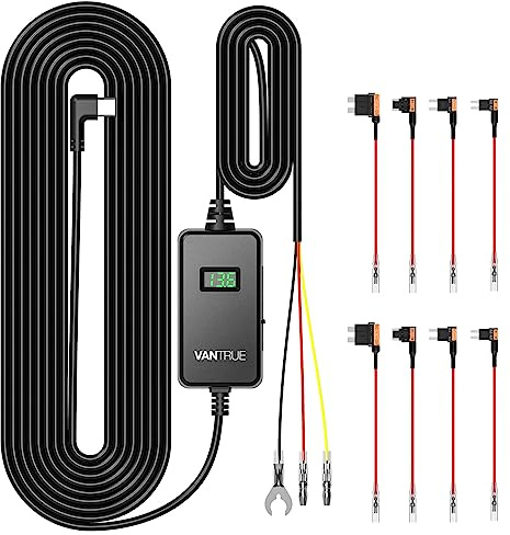 VANTRUE USB-C Display Hardwire Kit con 3 Stages Acc Cable para Dash CAM 11.6/23.6V 12/24V 12.4/24.4V a 5V Portafusibles con protección de bajo Voltaje 24H. Modo de estacionamiento