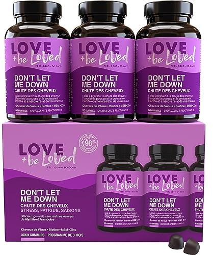 Love and be Loved | Gummies Cheveux Anti Chute “Don’t Let Me Down” | 3x60 Gommes | Cure de 3 Mois | Complément Alimentaire à base de Biotine, Cheveux de Vénus, MSM, Zinc, … | Made in France