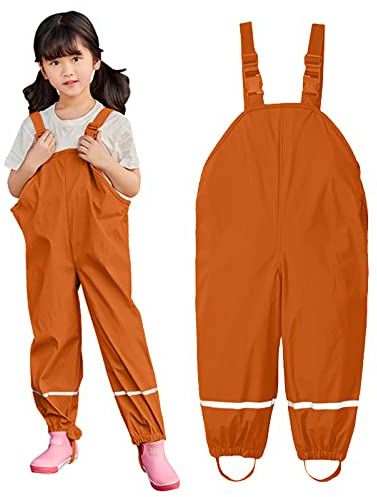 1 à 11 ans - Pantalon de pluie pour enfants - Unisexe - Imperméable - En polyuréthane - Pour jeux en plein air - Jolie salopette anti-boue et anti-saleté (016-orange, 5-6 ans)