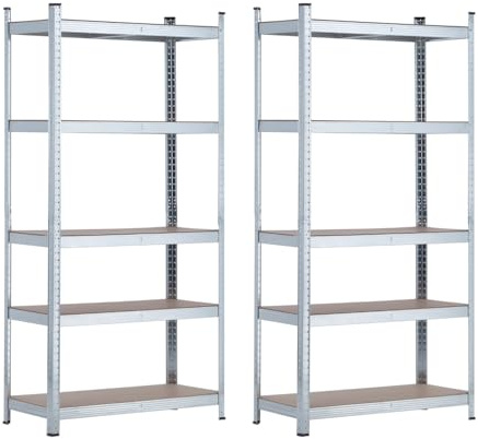 THINIA HOME - Estantería Modular Almacenaje (Pack 2), Acero y MDF Antihumedad, Hogar, Trastero, Garaje, 5 Baldas Ajustables, Carga Máxima 875Kg, 90x40x180cm (Largo x Ancho x Alto)