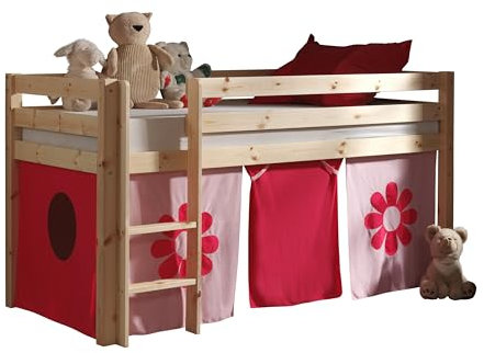 möbelando Spielbett >Pino< in Kiefer massiv Natur lackiert - 210x114x106 (BxHxT)