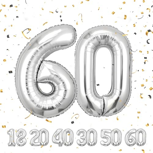 Geburtstag zahlen luftballon 60 jahre | Folienballon Sliber- Folienballon in 40-101cm Geburtstagsdeko - Ballon Zahl Deko zum Geburtstag fliegt mit Helium für Männer Frauen 60.Geburtstags