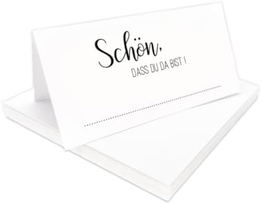 Tischkarten weiß Schön, dass du da bist | 25, 50, 100 Stück | zum selbst beschriften | Tischkarten, Namensschilder, Platzkarten | für Hochzeit, Geburtstag uvm (100)