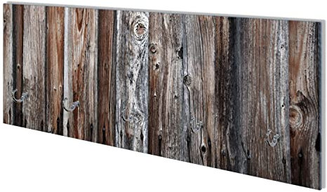 Wallario Wandgarderobe aus Glas in Größe 80 x 30 cm mit Memoboard-Funktion, Motiv: Alte Holzwand - Holzplanken in grau und braun | 5 Kleiderhaken zum Aufhängen von Jacken