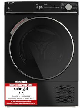 Sharp KD-NHH8S9GB3-DE Wärmepumpentrockner für 8 kg Wäsche, C, 15 Programme inkl. Schnellprogramm, LED-Trommelbeleuchtung, Schwarz