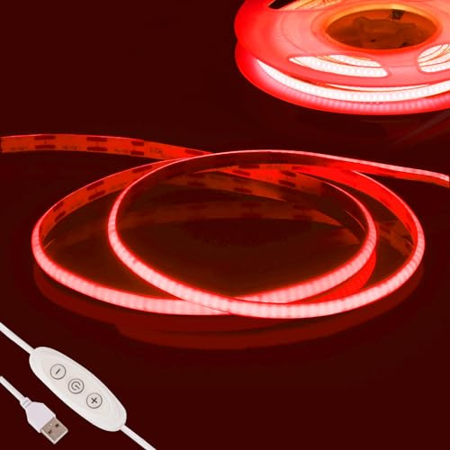 Fosingut Rot COB LED Streifen 2m, 5V USB LED Strip Dimmbar,CRI 90+ 960 LEDs Lichtleiste Lichterkette LED Band Selbstklebend Stripes für Küche,TV LED Hintergrundbeleuchtung,Spiegel,PC,Schlafzimmer