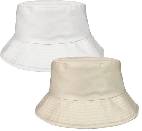 FUIPVGI 2 Stück Fischerhut Bucket Hat Fischerhüte Herren Damen Bucket Hat Unisex Sommerhut Fischerhüte Anglerhut UV-Schutz Sonnenhut Faltbar zum Wandern Camping Reisen Angeln 55-58cm (Weiß, Beige)