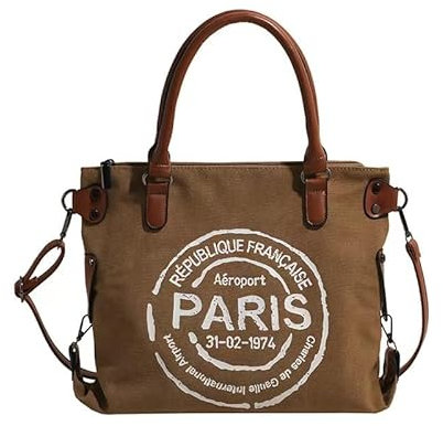 BOHJPIS Handtasche Damen Canvas Umhängetasche, Women's Totes Für School Schule Arbeit Büro Reisen Shopper Tasche Damen (Braun)
