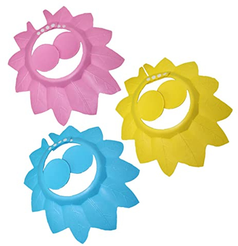 Beatifufu 3stücke Verstellbarer Hut Ohrkappe Für Duschen Badeschutz Für Kleinkinder Blau-rosa-gelb Mit Gehörschutz Für Babyparty
