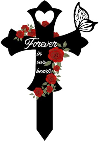 Happyyami Metallkreuz Gartenstecker Haltbar Friedhof Gedenkkreuz Pfahl für Gräber Mühelose Grabdekoration für Gärten und Höfe zum Ehren von Lieben und Erinnerungen