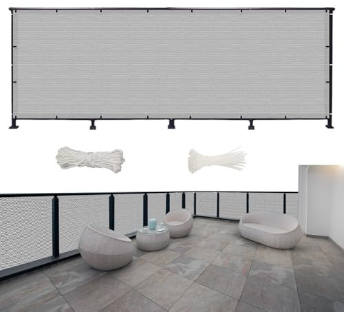 Balkon Sichtschutz Ohne Bohren 1000 x 120 cm Blickdichte Wind Uv-Schutz, Balkonsichtschutz Balkonabdeckung, mit Kabelbinder Und Kordel, für Camping Swimming Pool, Grau