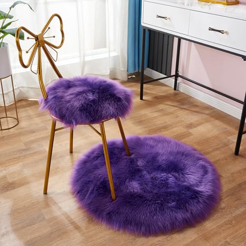 champracer Faux Lammfell Schaffell Teppich,Rund Hochflor Fluffy Teppich Plüsch Wohnzimmer Dicker Teppich,Kunstfell Teppich, Weicher und Flauschiger Teppich Wohnzimmer,Teppich Rund (Lila,40cm)