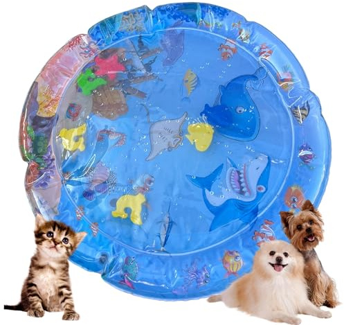 Generic Double Thickened Water Sensor Play Mat for Cats and Dogs, Inflatable with Fish, Pet Cooling Mat for Summer, Blue