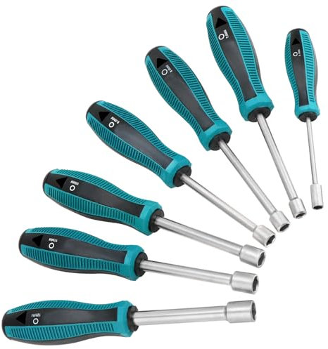 QWORK® 7 Pezzi Cacciavite a Bussola, 6-12 mm Set Cacciaviti, Chiavi a Tubo, per Viti Esagonali