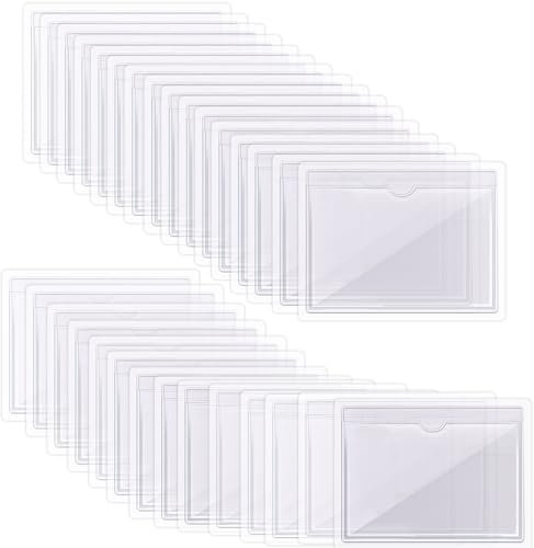TYFYH 100 Stück Etikettenhalter Selbstklebend 10 x 6cm Visitenkartentaschen Selbstklebend Transparent Visitenkartenhüllen Klebetaschen für Visitenkarten für Zuhause Büro Schule (100, 10x6cm)