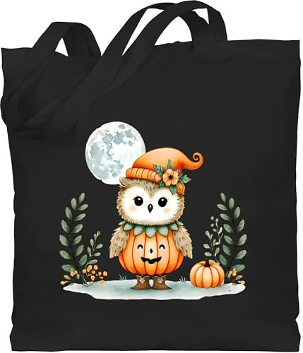 Shirtracer Baumwolltasche - Taschen - Süße Eule mit Kürbis | Herbstliches Baby und Kinder Motiv | Niedliches Design für Halloween und Herbst | Halloween Geschenk - Unisize - Schwarz - tasche