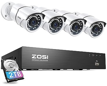 ZOSI 8CH 4K PoE CCTV Camera System, 4pcs 5MP Waterproof Wired PoE Cameras