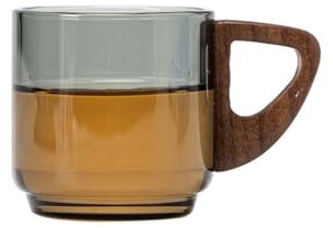 SMDLG Wiederverwendbar Kleine Teetasse aus Glas mit Holzgriff, isolierte Glasbecher, Heimbüro, transparenter Trinkbecher, Glaswaren, 90 ml waschbar