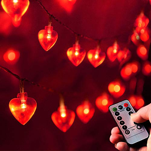 Homeleo Guirlande lumineuse de 8 m - 50 LED - En forme de cœur - Pour la décoration de la Saint-Valentin, la Saint-Valentin, la fête des mères, la chambre à coucher - Décoration romantique