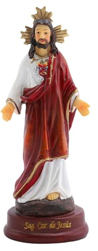 Happyyami Estatua De Jesús Resina Adorno Religioso para Decoración De Iglesia y Hogar Figurita De Jesús Cruz para Navidad y Ocasiones Especiales
