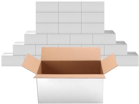 PETAFLOP Scatola di Cartone 25x12x12cm,Ottimo per Imballaggio, Trasporto,Set di 25 Bianco