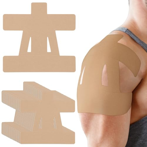 Anglechic 20 Count Kinesiology Tape for Shoulder Pain Relief Pre Cut Sports Waterproof Breathable Enhance Elastic Kinesiology Athletic Tape for Shoulder Support and Muscle Baseball Sports(Beige)
