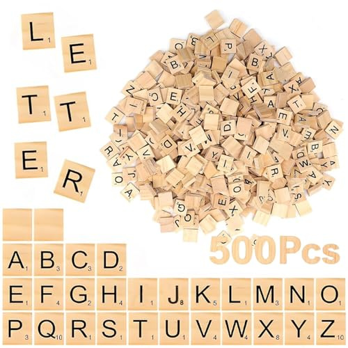 LERANXIN 500 Stück Holzbuchstaben Scrabble, 20 × 18 × 5 mm kleine Holzbuchstaben, Holz Buchstaben A-Z mit Zahlen, ideal für Basteln, Lernen, Buchstabieren & Geschenk