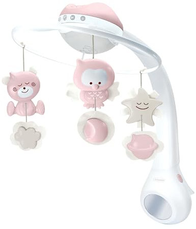 Infantino 3-in-1 Projector Musical Mobile, Convertible Mobile, Table & Cot Light Projector with Wake-Up Mode to Simulate Daylight, Includes 6 Melodies & 4 Nature Sounds, Dusty Rose
