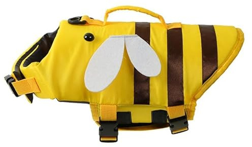Hundeschwimmweste, Bienen-Design, Schwimmweste mit Rettungsgriff, verstellbare Schwimmweste für kleine, große Hunde, Bootfahren und Strand (S)