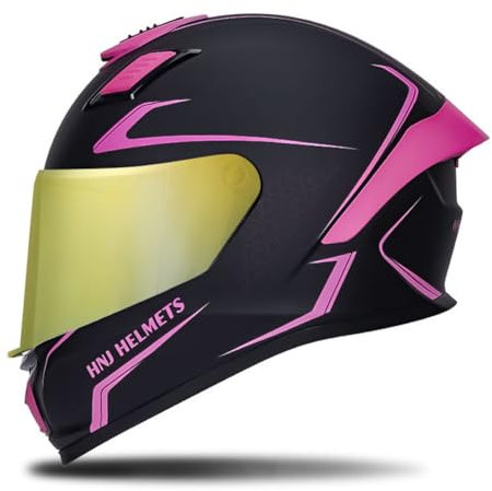Moto Scooter Cascos Completos Adulto Hombres y Mujeres con Espejo Dorado Parasol Seguridad Solar Anticolisión Casco de Una Pieza ABS Ligero Rosa XL