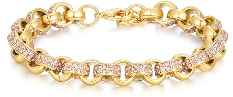 Gold Belcher Bracelet with Pink CZ Stones, 8-Inch 8mm Belcher Chain, PVD Gold Plated – Bling King London