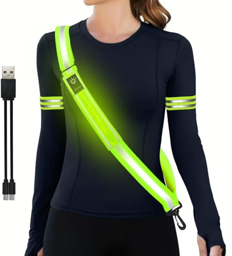 YADOBIG Lauflicht Joggen mit Reflektoren Gürtel, USB Aufladbar Verstellbarer Lauflicht, Nacht Sicherheitslicht Laufgürtel, Lauflicht mit Reflektoren für Joggen, Fahrrad, Hundewandern
