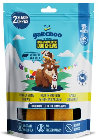 Yakchoo Premium Himalayan Yak Chews for Dogs 300g (XL - 2 Chews) | 100% Natural Cow & Yak Milk Dog Chew for Large Breeds | Yak Bones | Long Lasting Dog Treats | Dental Chews for Aggressive Chewers