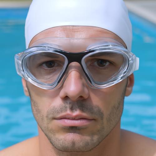 l&j Occhiali Maschera da Nuoto Unisex Adulto Anti-Appannamento UV Anti Nebbia Piscina Mare Immersione con Lenti Panoramiche 180° Grande Visione per Nuotatori Professionisti + Custodia Protettiva